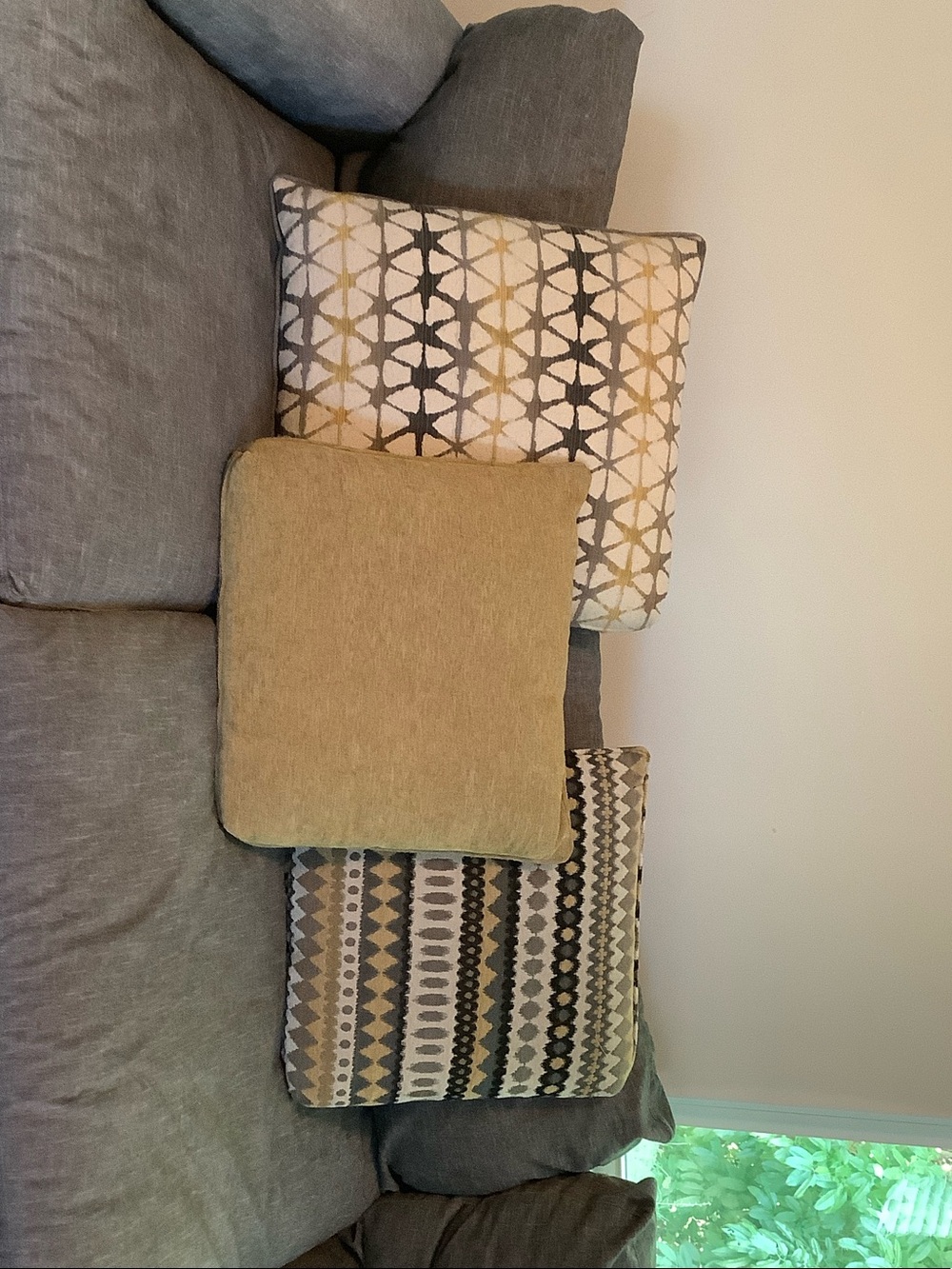Home Accents Patterned & Solid Accent Pillow Set in Beige and Gray